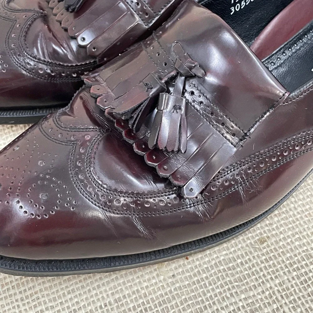 Florsheim Mens 13 D Burgundy Leather‎ Wingtip Kiltie Tassel Loafers Dress Shoe